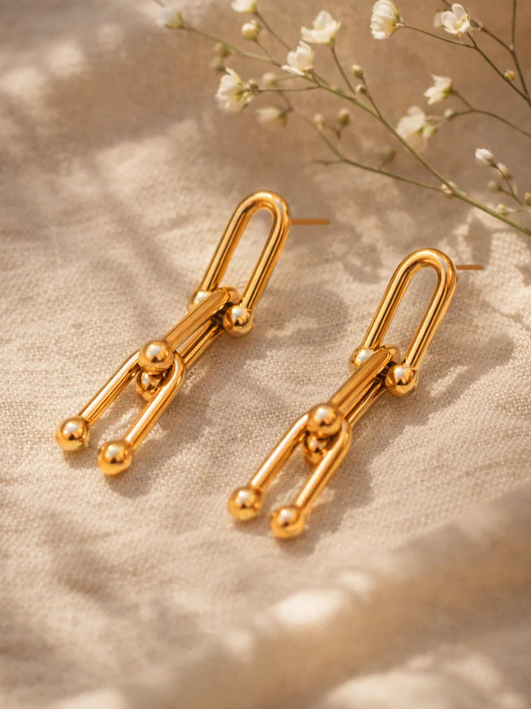 Demi Fine 18K Gold Plated Stainless steel Geometric Link Chain Drop Earrings Length - 3.7 cm