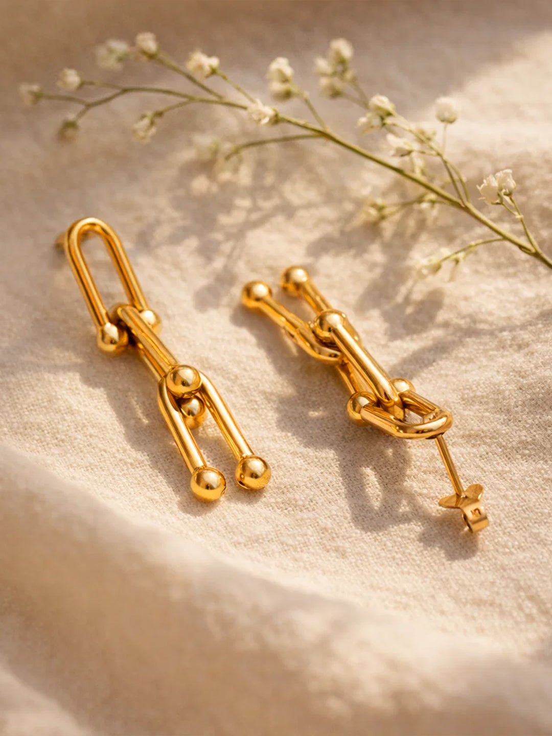 Demi Fine 18K Gold Plated Stainless steel Geometric Link Chain Drop Earrings Length - 3.7 cm