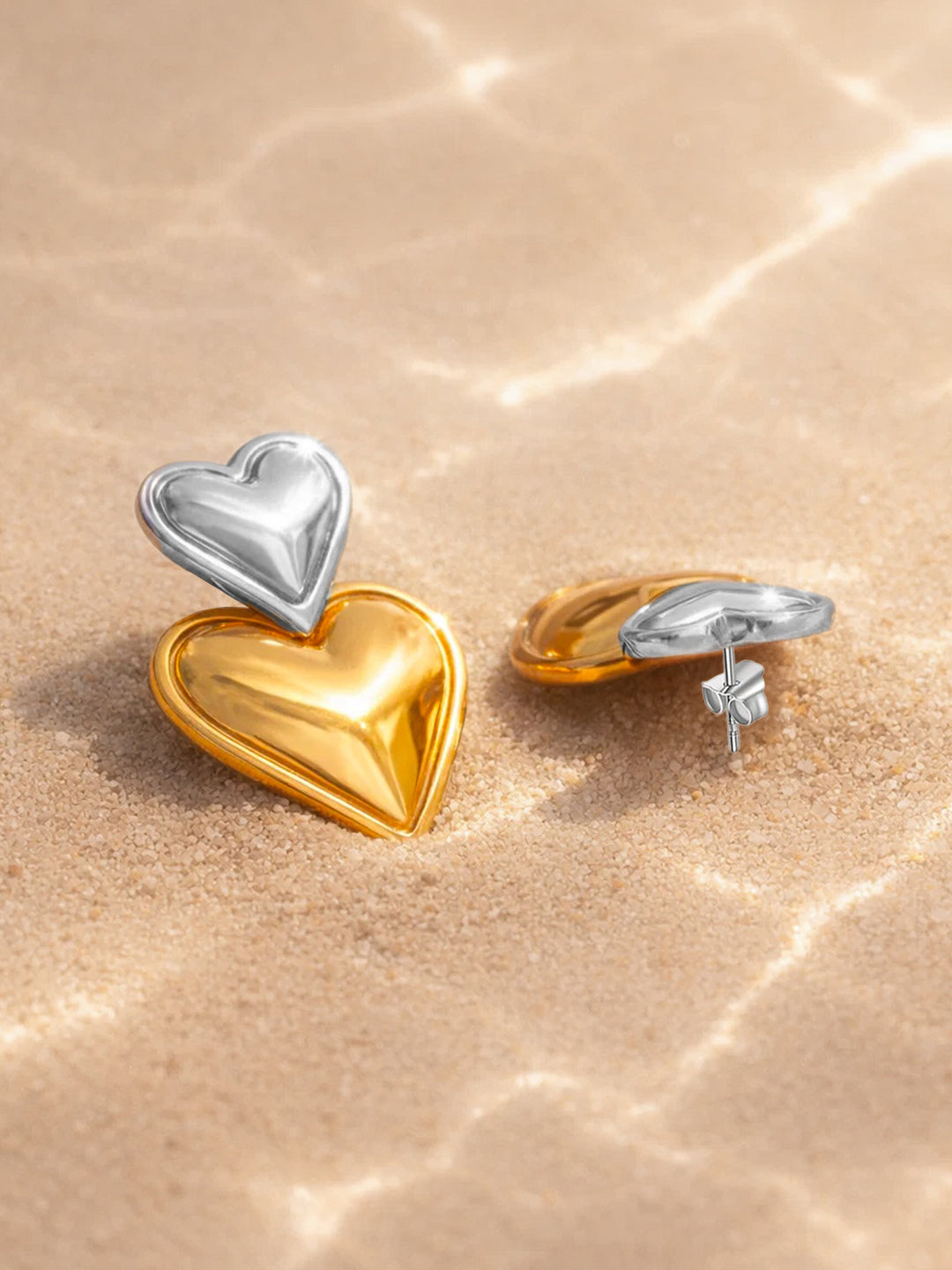 Demi Fine Dual Tone Stainless steel Double Heart Design Drop Earrings Length - 3.2 cm