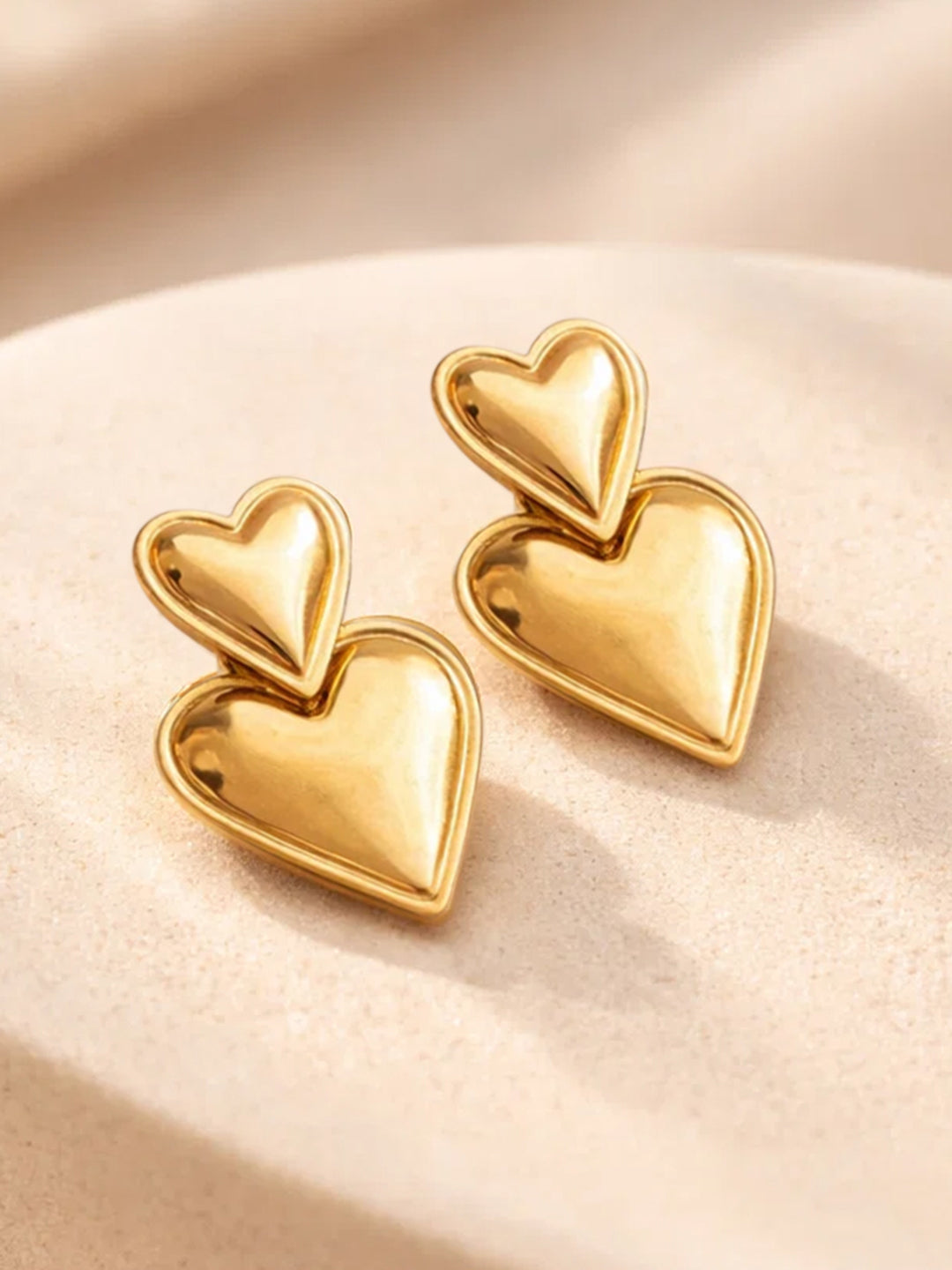 Demi Fine 18K Gold Plated Stainless steel Double Heart Oversized Drop Earrings Length - 3.1 cm