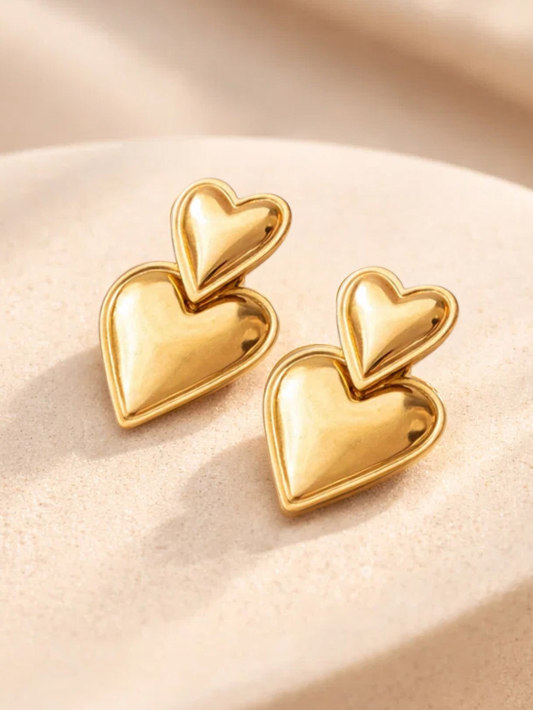 Demi Fine 18K Gold Plated Stainless steel Double Heart Oversized Drop Earrings Length - 3.1 cm