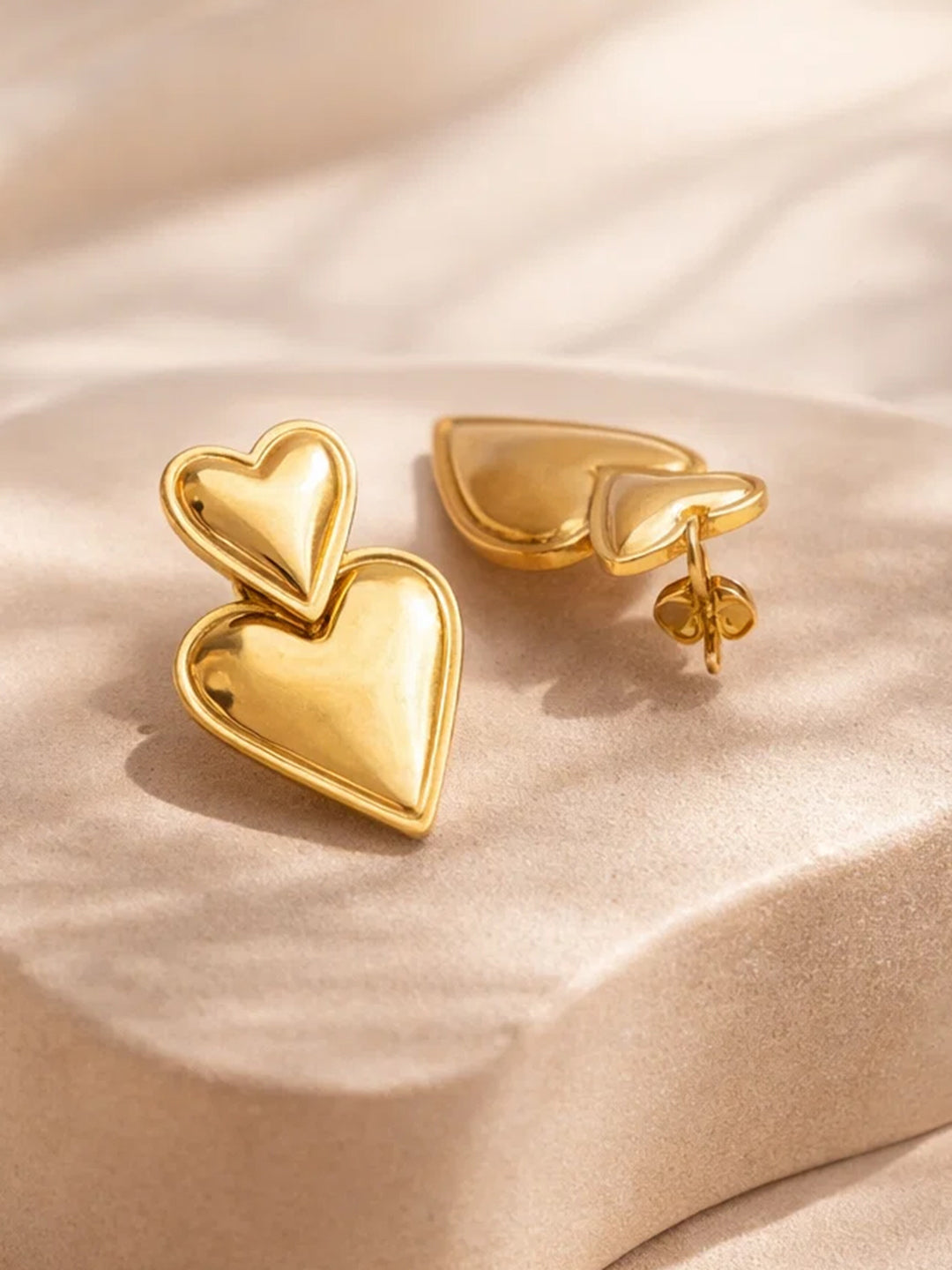 Demi Fine 18K Gold Plated Stainless steel Double Heart Oversized Drop Earrings Length - 3.1 cm