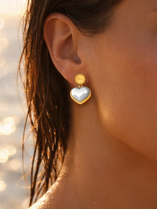 Demi Fine 18K Gold Plated Stainless steel Heart Pearl Inlay Drop Earrings Length - 2.4 cm