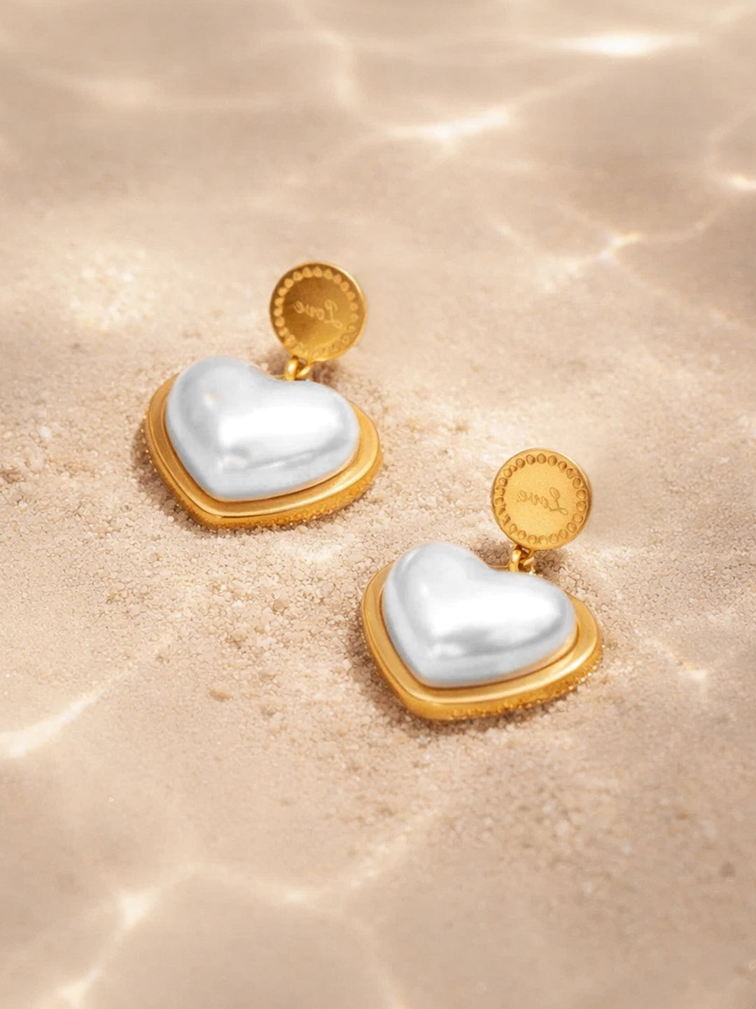 Demi Fine 18K Gold Plated Stainless steel Heart Pearl Inlay Drop Earrings Length - 2.4 cm