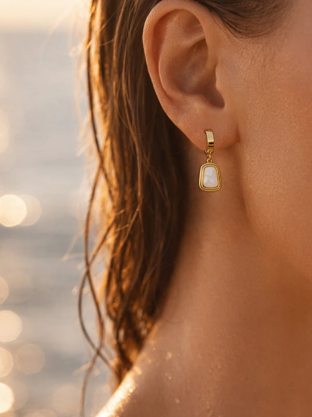 Demi Fine 18K Gold Plated Stainless steel Minimal Statement Hoop Drop Earrings Length - 3 cm
