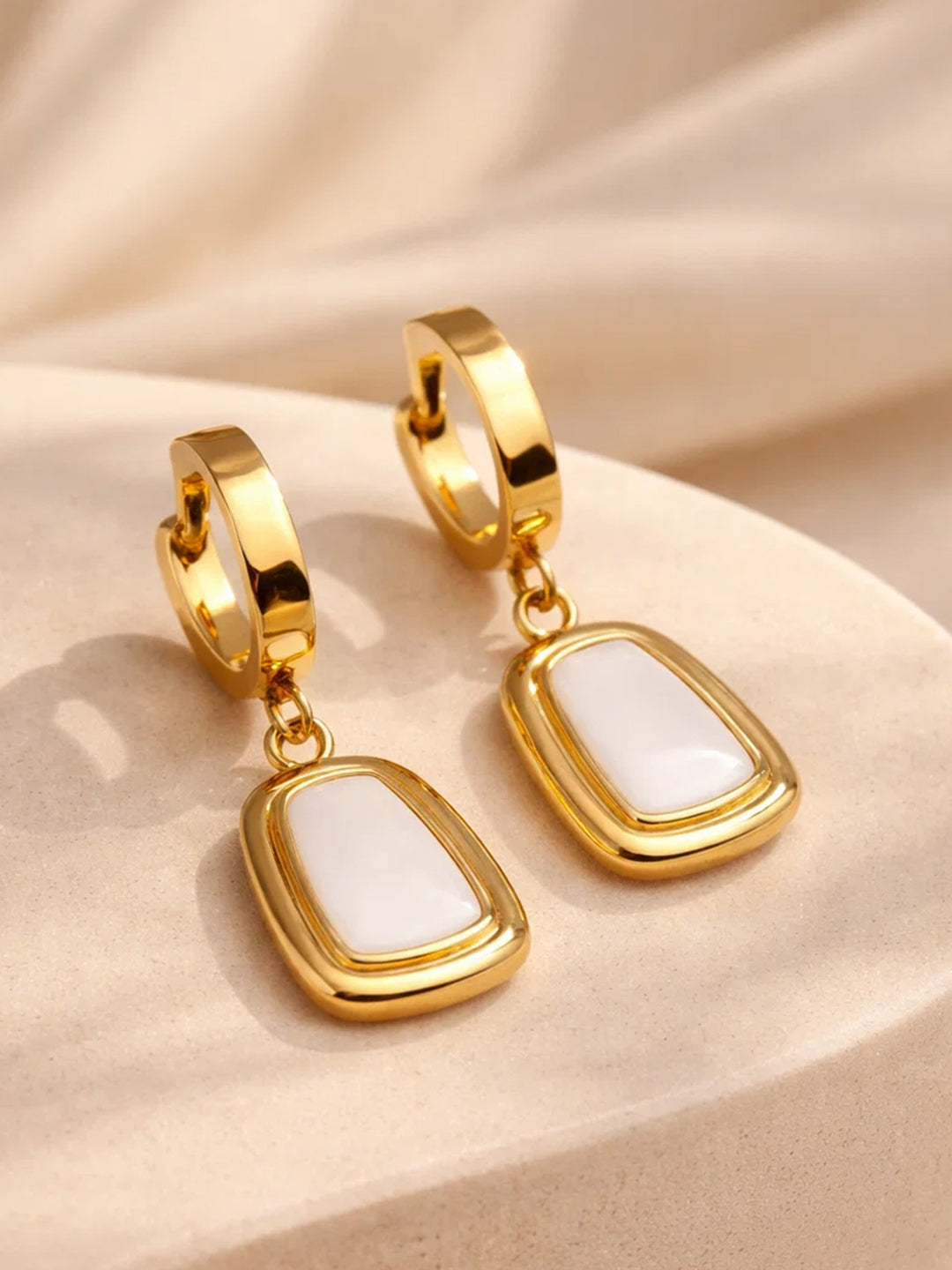 Demi Fine 18K Gold Plated Stainless steel Minimal Statement Hoop Drop Earrings Length - 3 cm