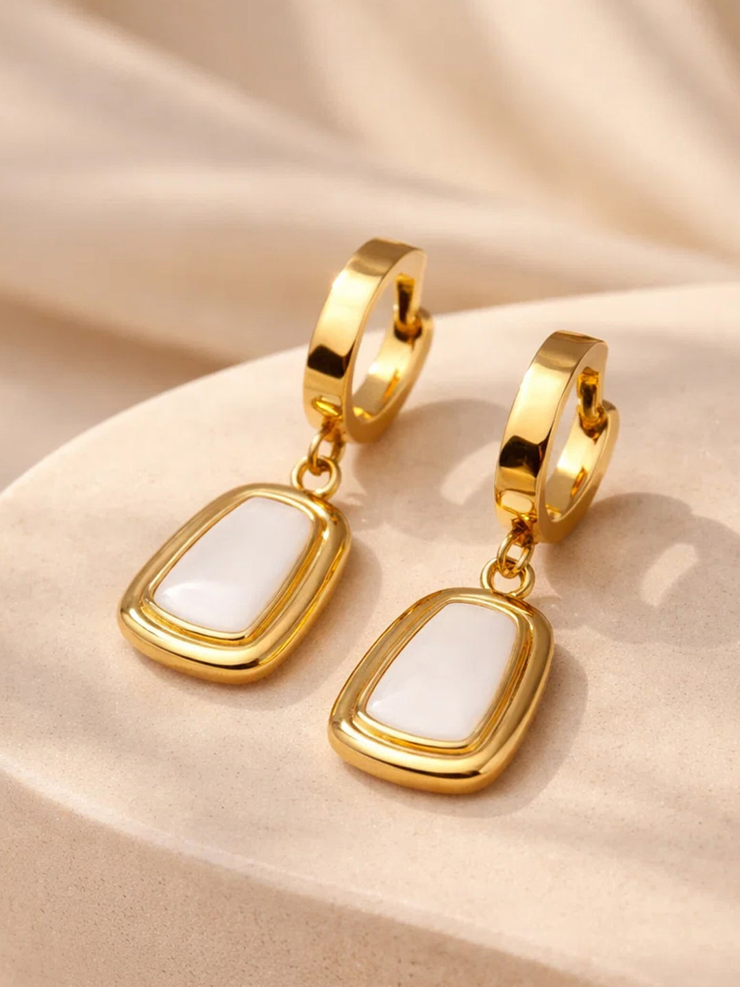 Demi Fine 18K Gold Plated Stainless steel Minimal Statement Hoop Drop Earrings Length - 3 cm