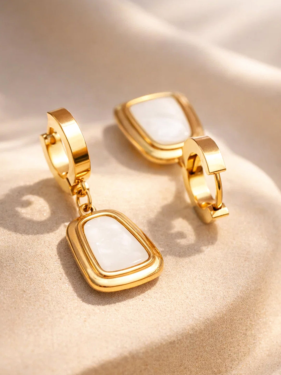 Demi Fine 18K Gold Plated Stainless steel Minimal Statement Hoop Drop Earrings Length - 3 cm