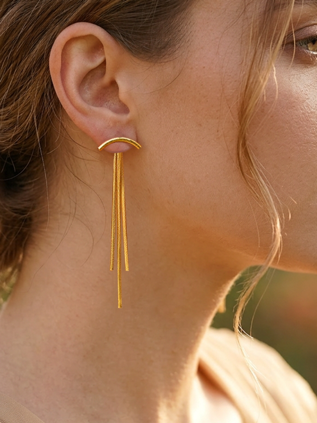 Demi Fine 18K Gold Plated Stainless steel Multi Strand Chain Dangler Earrings Length - 10 cm