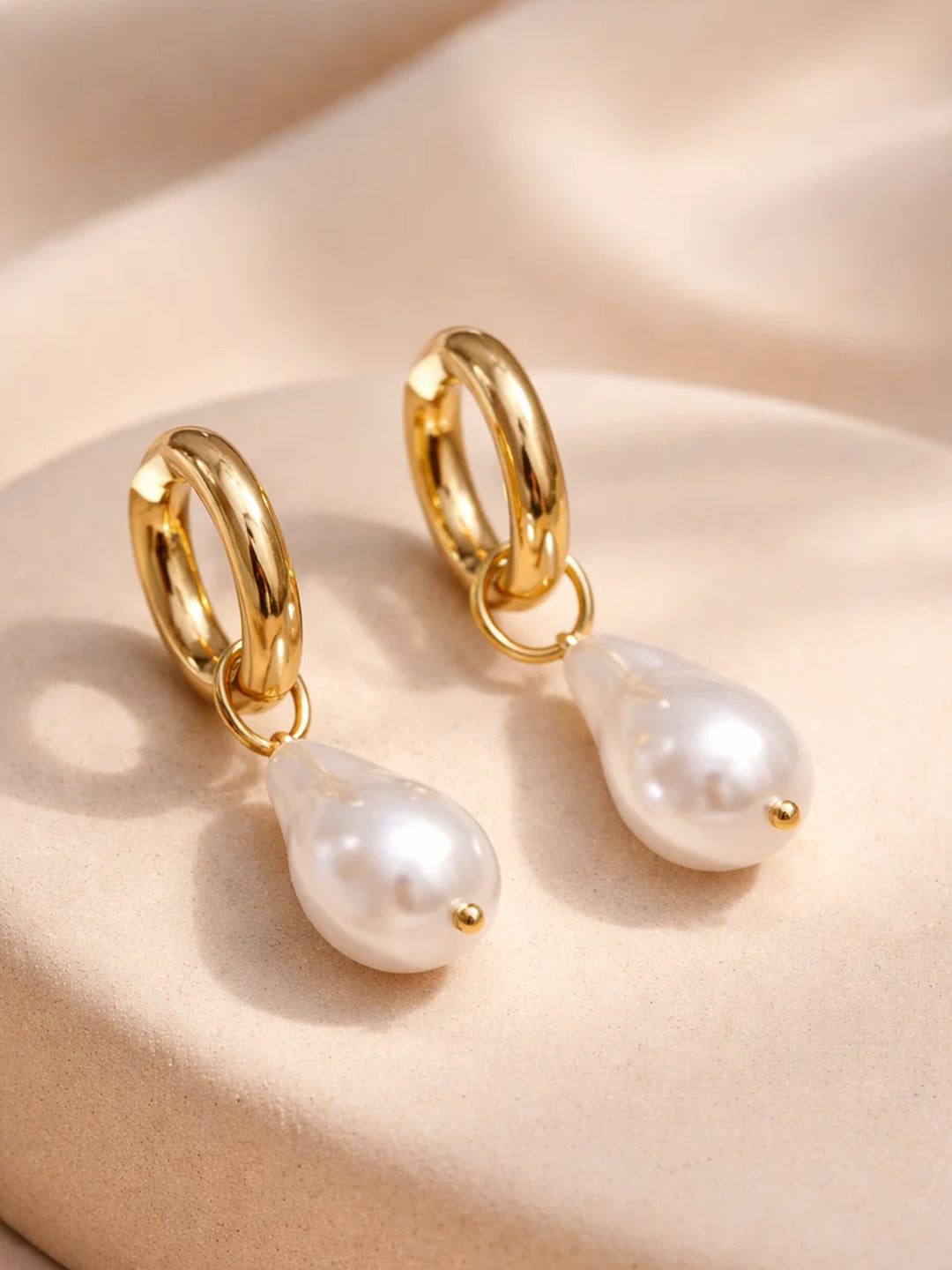 Demi Fine 18K Gold Plated Stainless steel Baroque Pearl Drop Hoop Earrings Length - 4.9 cm