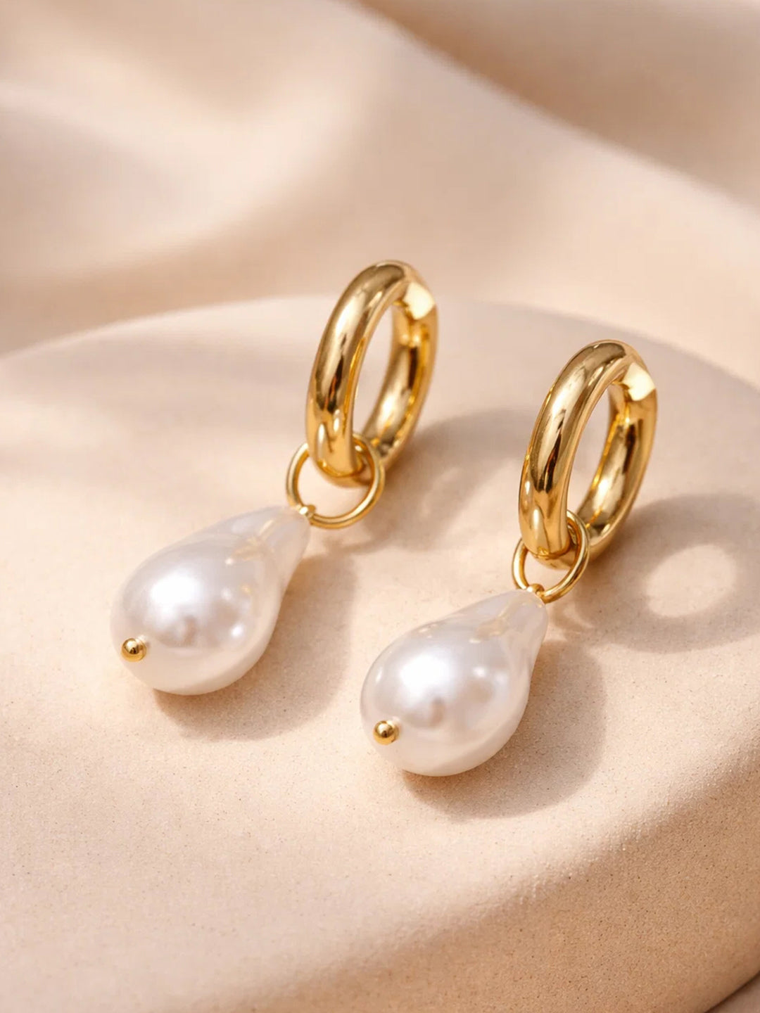 Demi Fine 18K Gold Plated Stainless steel Baroque Pearl Drop Hoop Earrings Length - 4.9 cm
