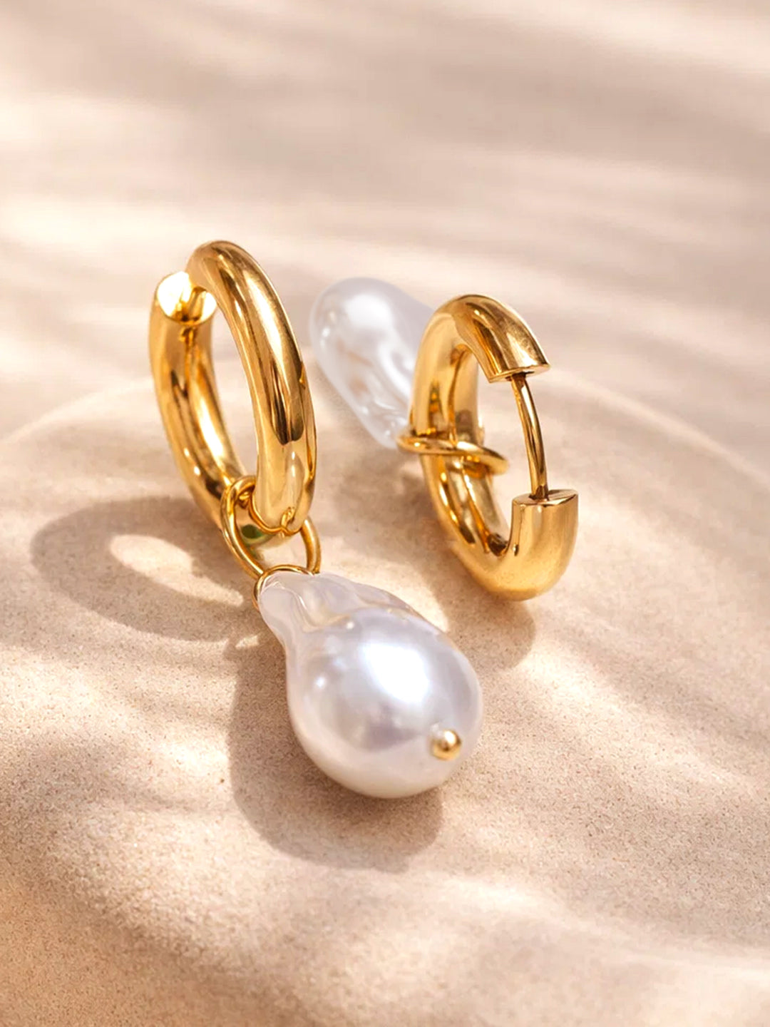 Demi Fine 18K Gold Plated Stainless steel Baroque Pearl Drop Hoop Earrings Length - 4.9 cm