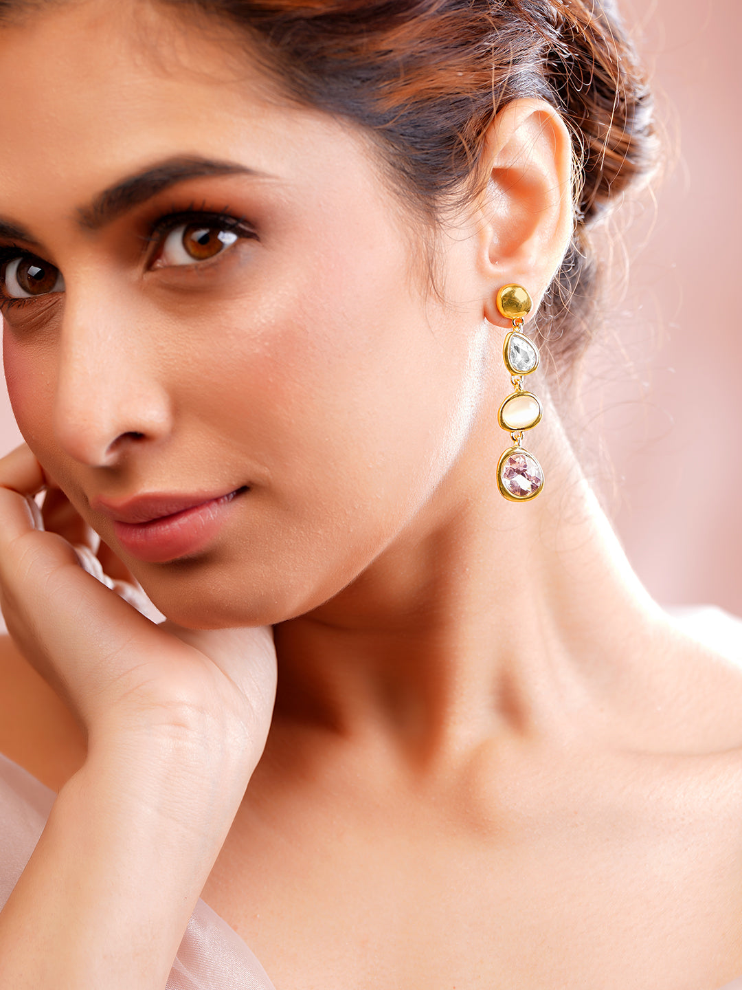 【Rubans】 Gold Plated Kundan Multicolor Dangler Earrings｜ゴールドメッキ クンダン マルチカラー ダングラー イヤリング