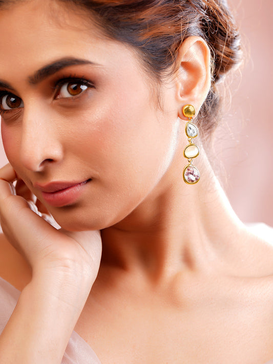 【Rubans】 Gold Plated Kundan Multicolor Dangler Earrings｜ゴールドメッキ クンダン マルチカラー ダングラー イヤリング