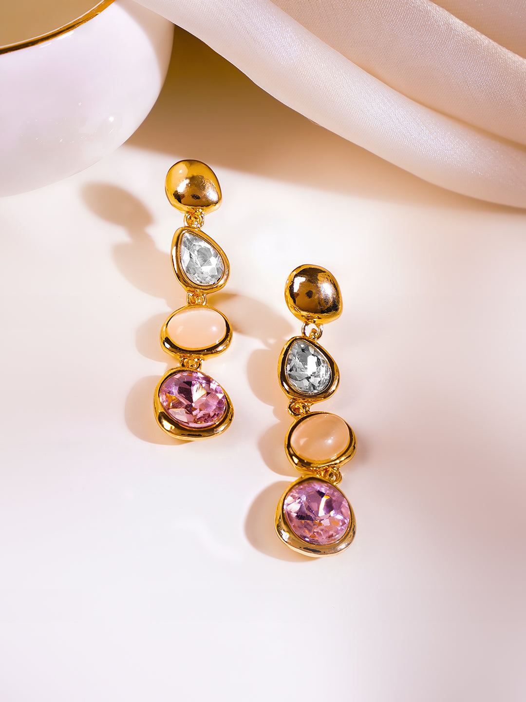 【Rubans】 Gold Plated Kundan Multicolor Dangler Earrings｜ゴールドメッキ クンダン マルチカラー ダングラー イヤリング