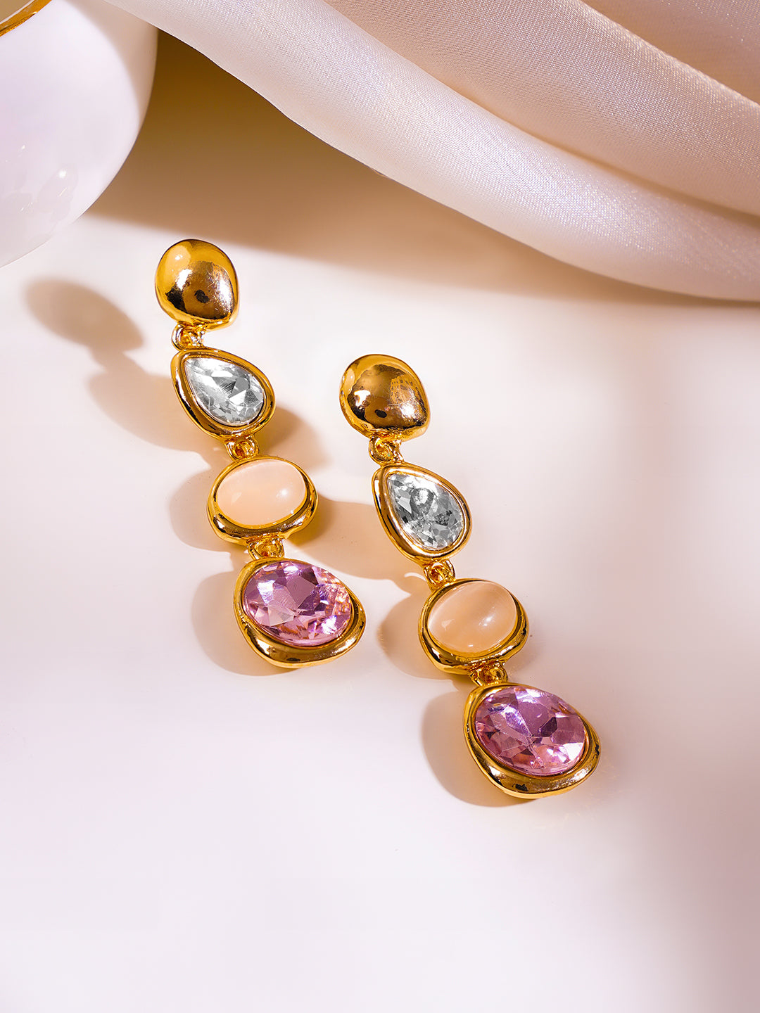 【Rubans】 Gold Plated Kundan Multicolor Dangler Earrings｜ゴールドメッキ クンダン マルチカラー ダングラー イヤリング
