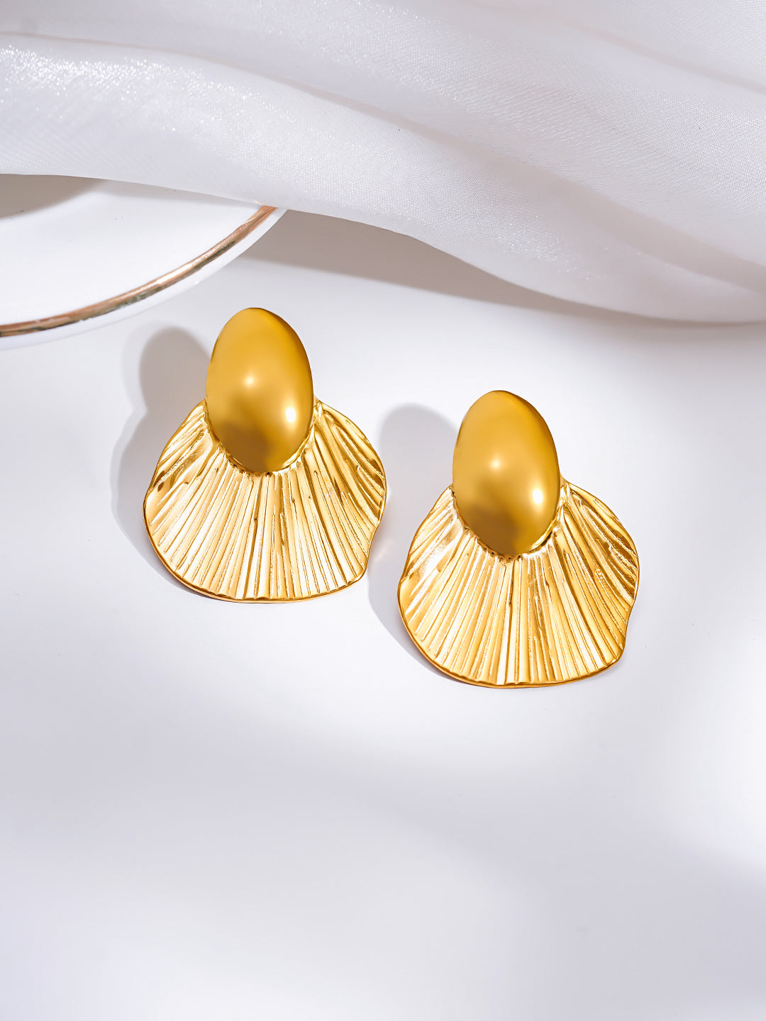 Demi Fine 18K Gold Plated Stainless steel Oversized Shell Statement Earrings Length - 3.6 cm