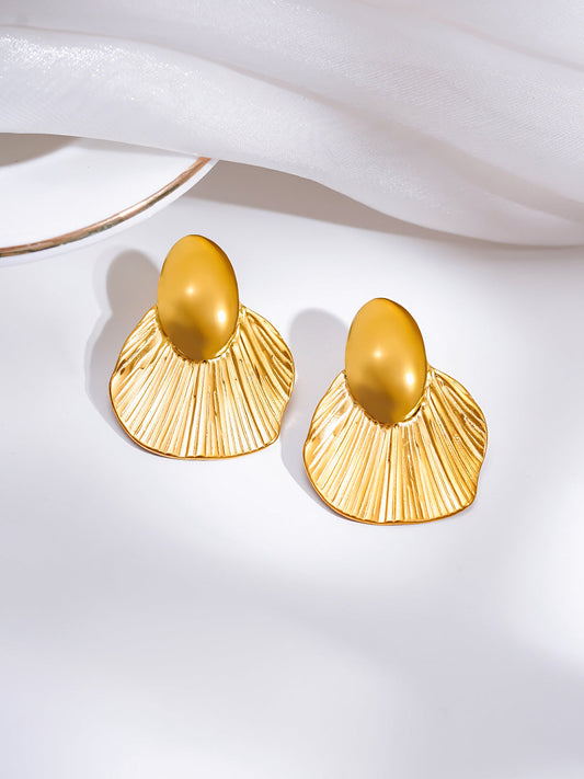 Demi Fine 18K Gold Plated Stainless steel Oversized Shell Statement Earrings Length - 3.6 cm