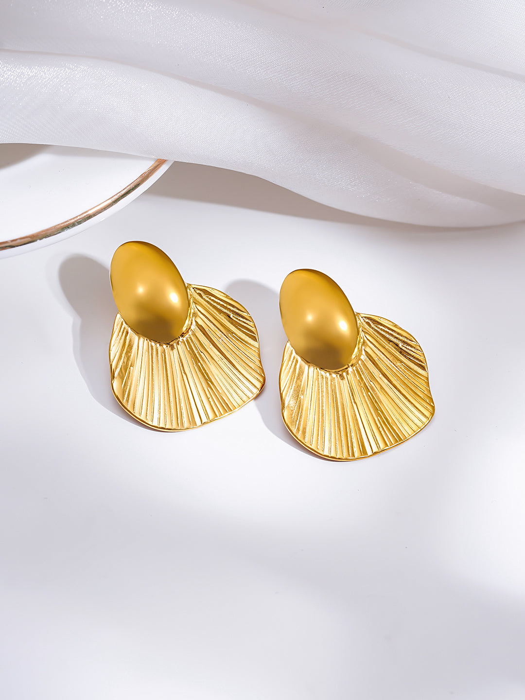 Demi Fine 18K Gold Plated Stainless steel Oversized Shell Statement Earrings Length - 3.6 cm