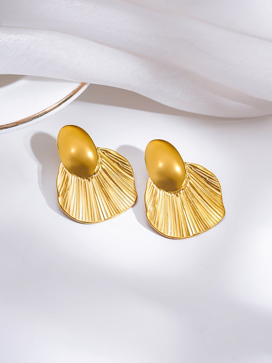 Demi Fine 18K Gold Plated Stainless steel Oversized Shell Statement Earrings Length - 3.6 cm