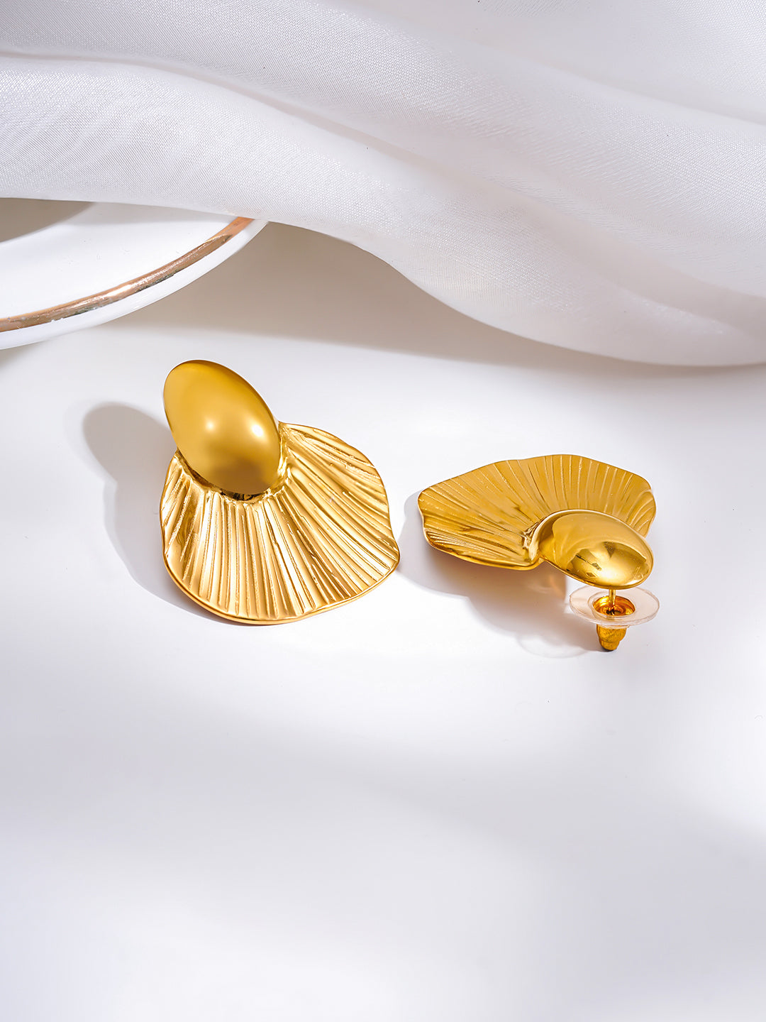 Demi Fine 18K Gold Plated Stainless steel Oversized Shell Statement Earrings Length - 3.6 cm