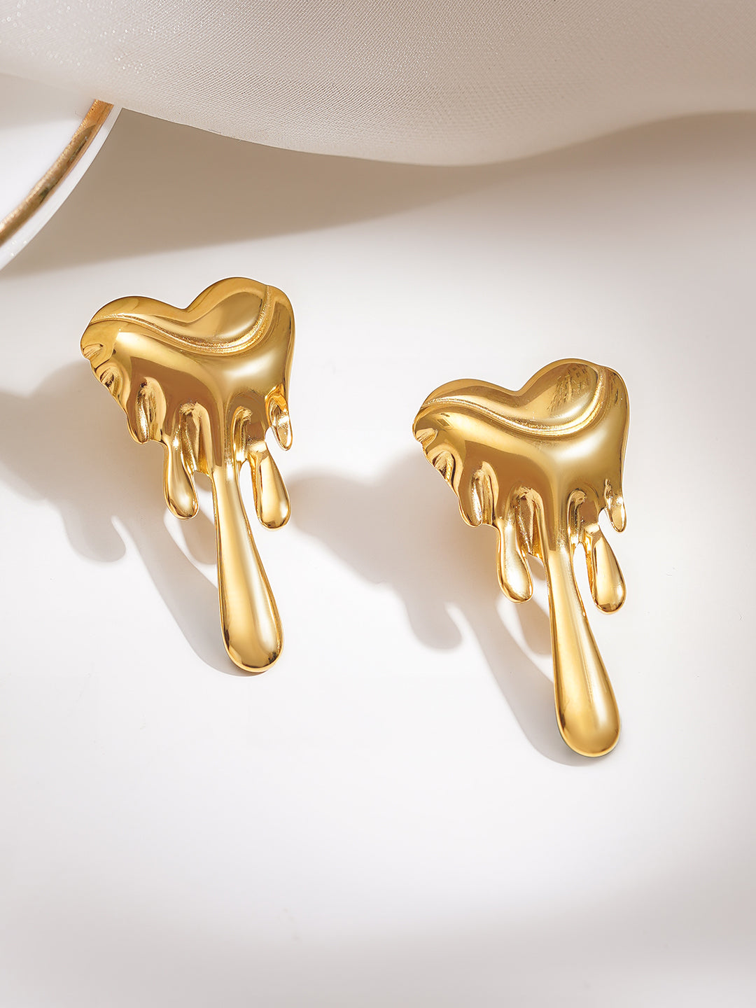Demi Fine 18K Gold Plated Stainless steel Melted Heart Statement Earrings Length - 3.2 cm