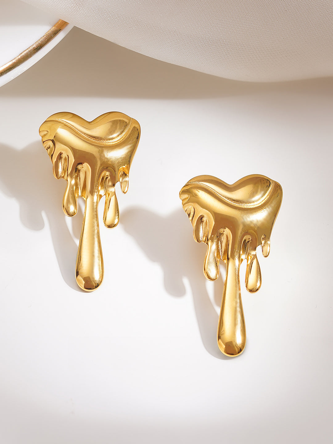 Demi Fine 18K Gold Plated Stainless steel Melted Heart Statement Earrings Length - 3.2 cm
