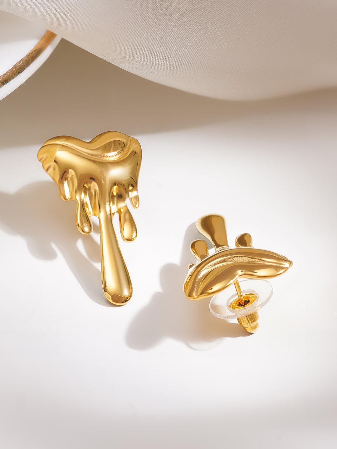 Demi Fine 18K Gold Plated Stainless steel Melted Heart Statement Earrings Length - 3.2 cm