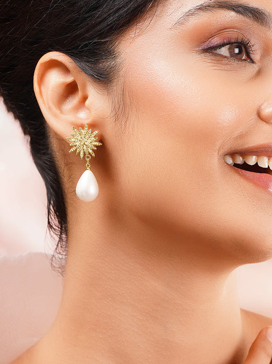 【Rubans】 Gold Plated Star Motif Pearl Drop Earrings｜ゴールドメッキ スターモチーフ パールドロップ イヤリング