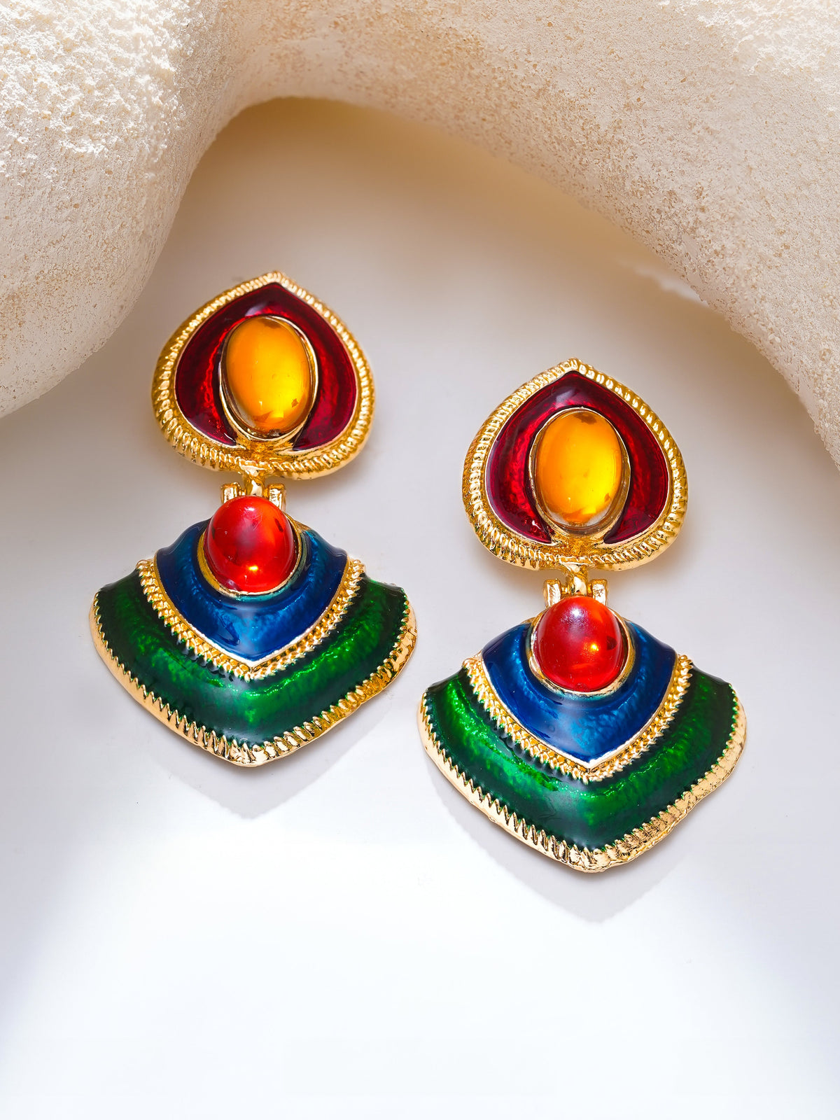 【Rubans】Gold Plated Multicolor Crystal Dangler Earrings｜ゴールドメッキ マルチカラー クリスタル ダングラーピアス