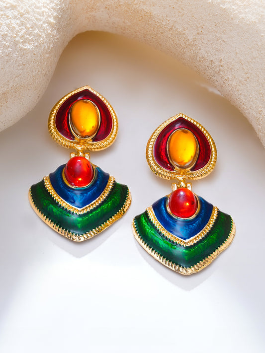 【Rubans】Gold Plated Multicolor Crystal Dangler Earrings｜ゴールドメッキ マルチカラー クリスタル ダングラーピアス