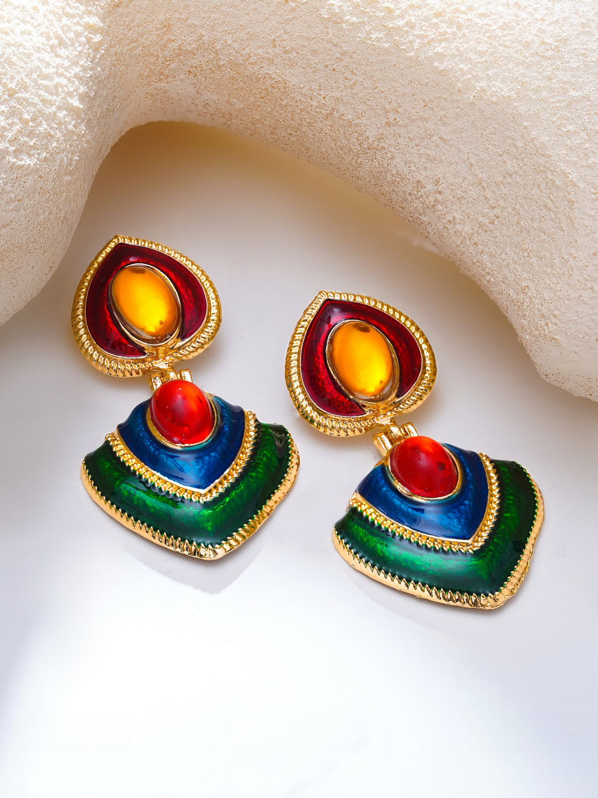 【Rubans】Gold Plated Multicolor Crystal Dangler Earrings｜ゴールドメッキ マルチカラー クリスタル ダングラーピアス