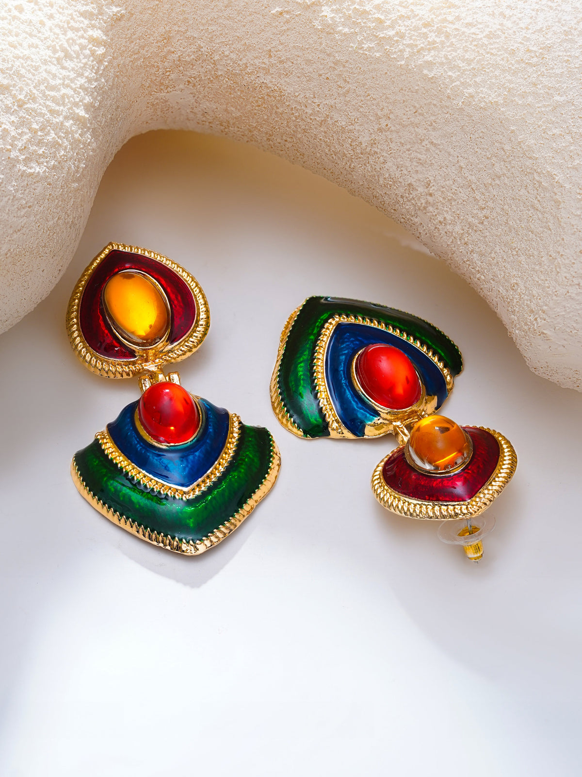 【Rubans】Gold Plated Multicolor Crystal Dangler Earrings｜ゴールドメッキ マルチカラー クリスタル ダングラーピアス