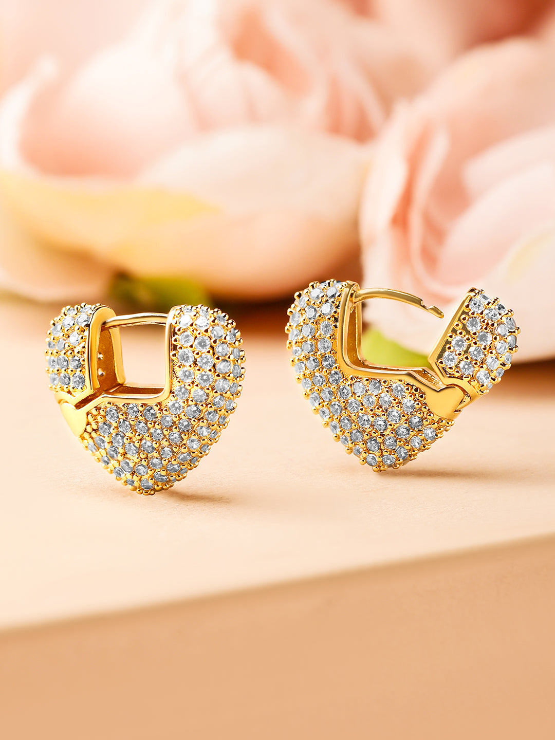 Golden Zirconia Love-Glow Hoop Earrings フリーサイズ