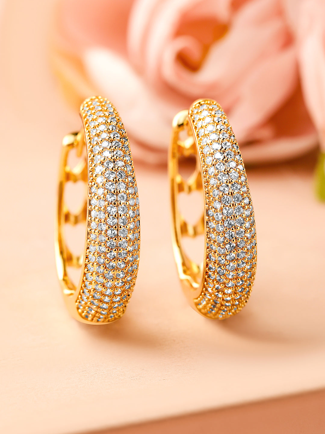 Moonbeam Circles American Diamond Zirconia Hoops Gold