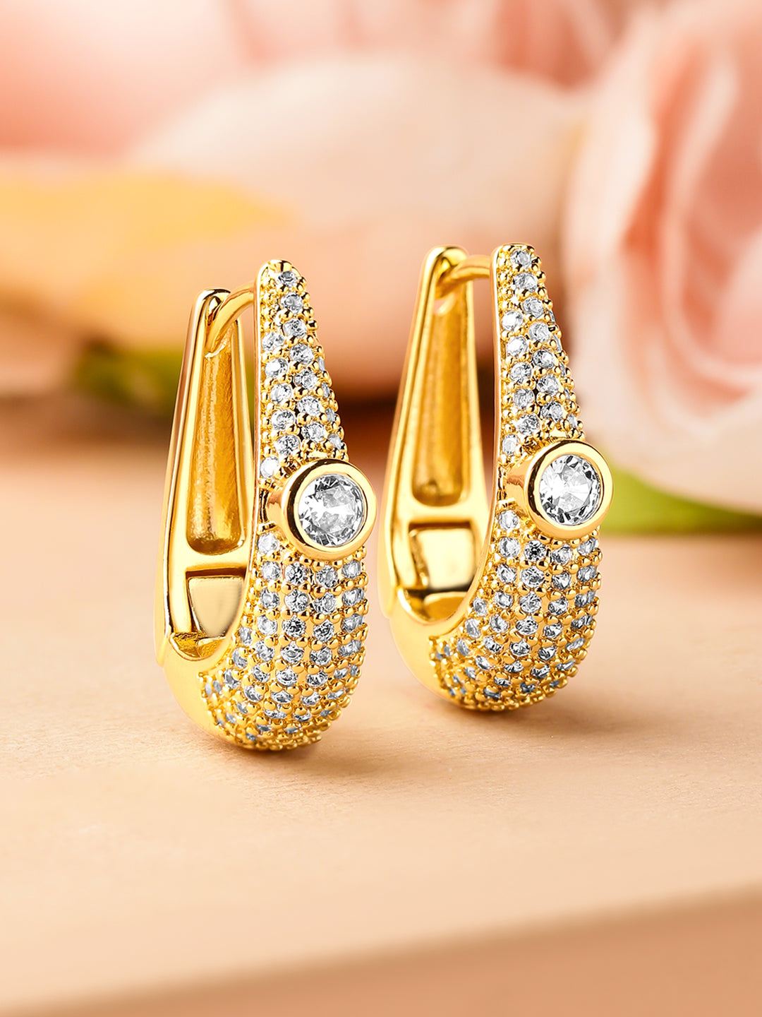 Golden Sparklight Crystal Huggie Hoops Silver