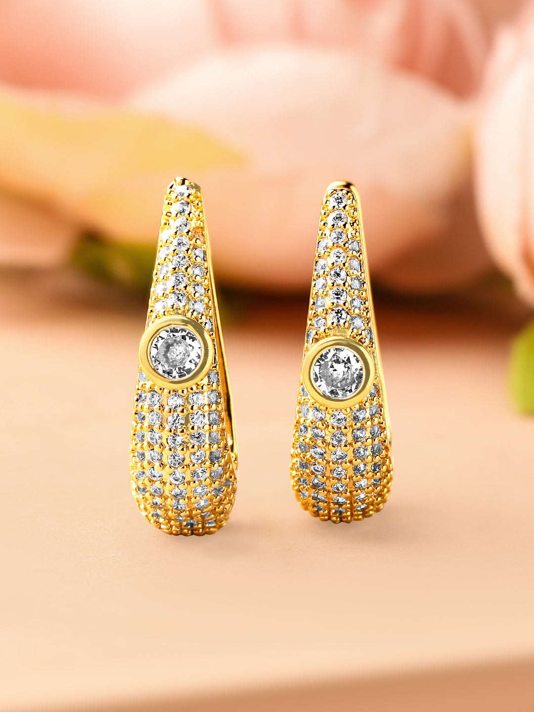 Golden Sparklight Crystal Huggie Hoops Silver