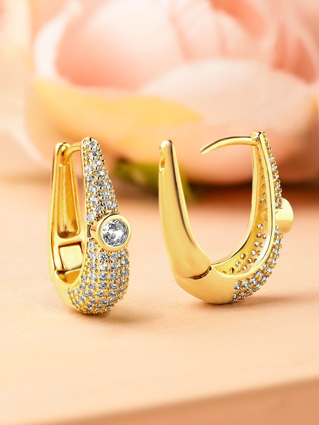 Golden Sparklight Crystal Huggie Hoops Silver