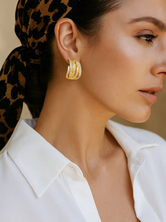 【Rubans】 Golden Waves 18K Gold-Plated Zirconia Hoop Earrings｜ゴールデン ウェーブ 18K ゴールドメッキ ジルコニア フープピアス