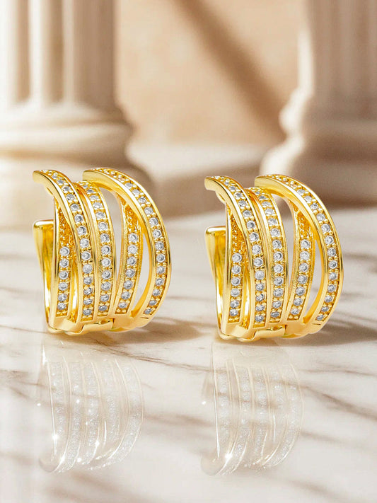 【Rubans】 Golden Waves 18K Gold-Plated Zirconia Hoop Earrings｜ゴールデン ウェーブ 18K ゴールドメッキ ジルコニア フープピアス