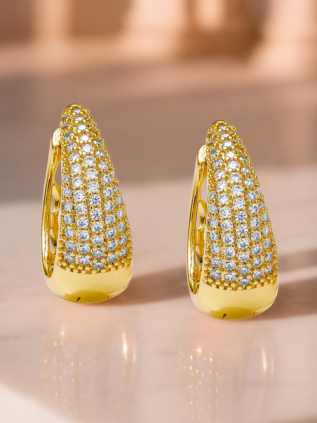 【Rubans】 18K Gold Plated Cubic Zirconia Hoop Earrings｜18K ゴールドメッキ ジルコニア フープイヤリング