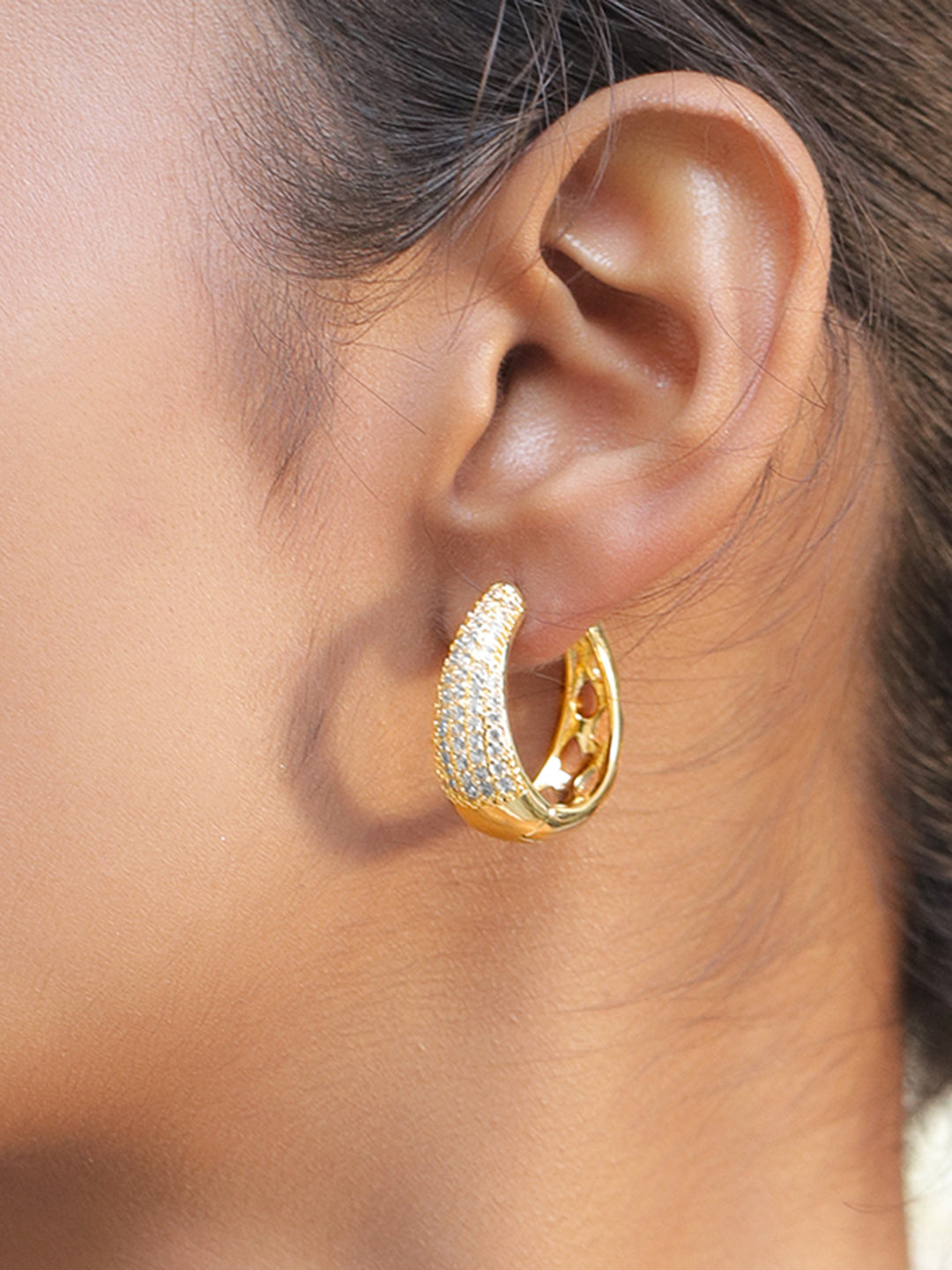 【Rubans】 18K Gold Plated Cubic Zirconia Hoop Earrings｜18K ゴールドメッキ ジルコニア フープイヤリング