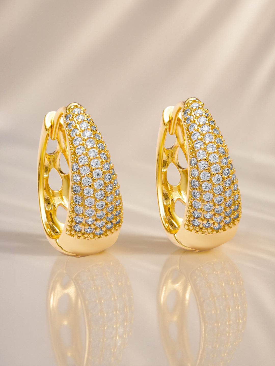 【Rubans】 American Diamond Zirconia Gold Plated Pave Hoops｜アメリカンダイヤモンド ジルコニア ゴールドメッキ パヴェ フープイヤリング