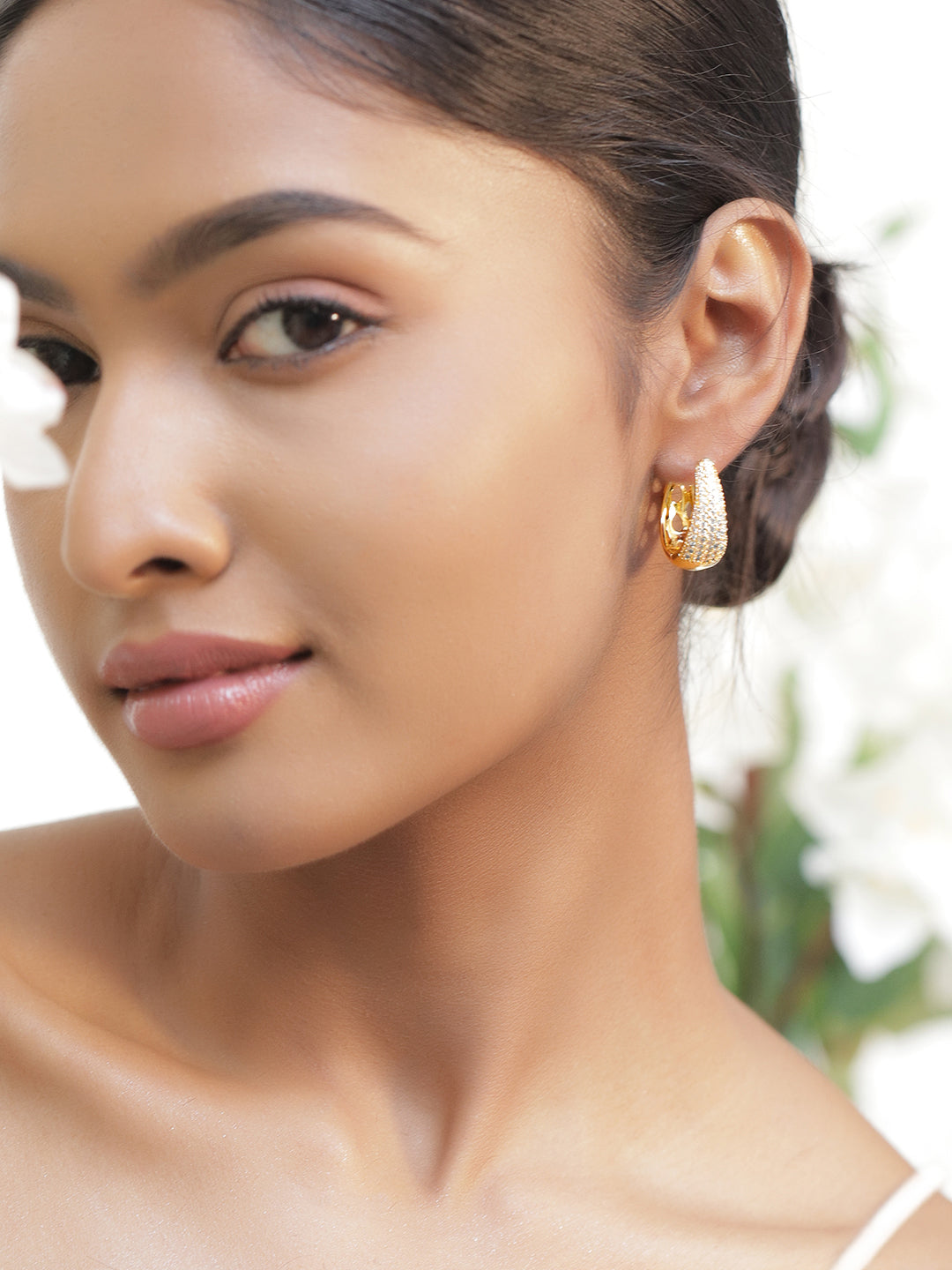 【Rubans】 American Diamond Zirconia Gold Plated Pave Hoops｜アメリカンダイヤモンド ジルコニア ゴールドメッキ パヴェ フープイヤリング