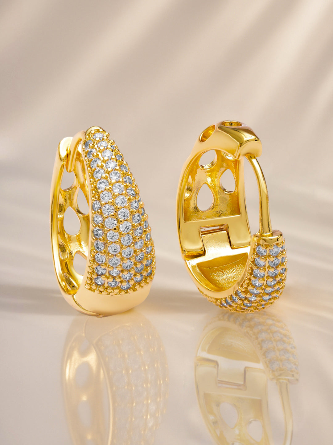【Rubans】 American Diamond Zirconia Gold Plated Pave Hoops｜アメリカンダイヤモンド ジルコニア ゴールドメッキ パヴェ フープイヤリング