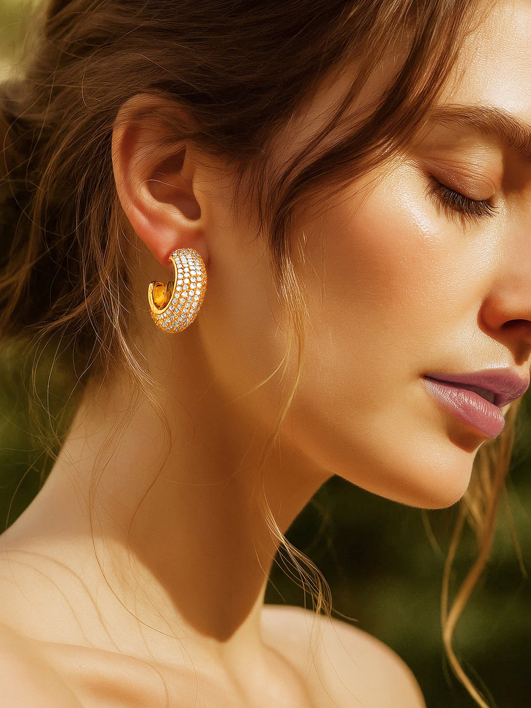 Golden Pave Glow Hoop Earrings フリーサイズ