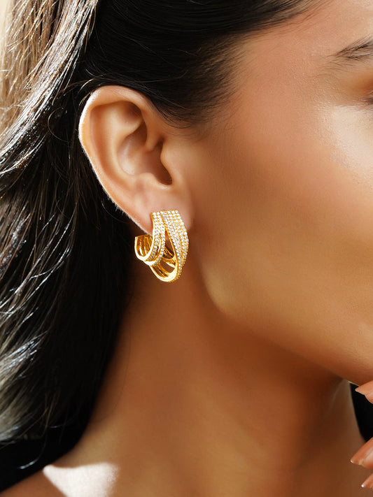 Contemporary Gold Finish Statement Hoops フリーサイズ