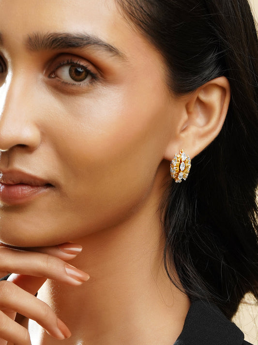 Rubans 18K Gold Plated Brass Clustered Crystal Zirconia Hoop Earrings フリーサイズ