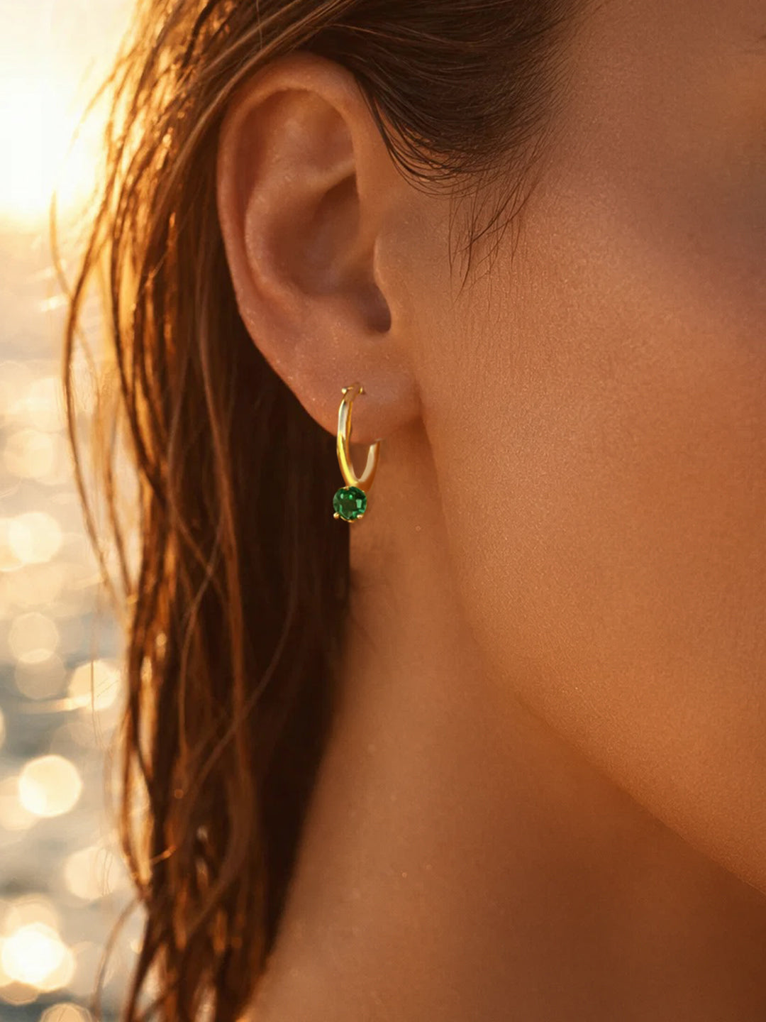 Demi Fine 18K Gold Plated Stainless steel Minimal Emerald Drops Hoop Earrings Length - 1.9 cm