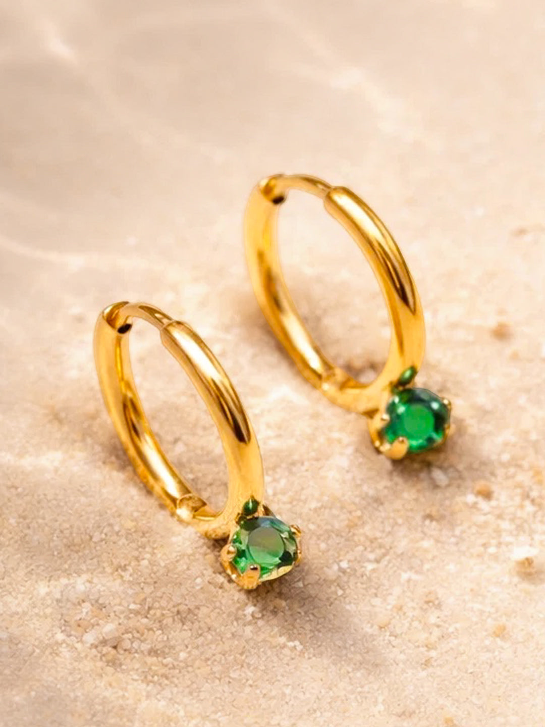 Demi Fine 18K Gold Plated Stainless steel Minimal Emerald Drops Hoop Earrings Length - 1.9 cm